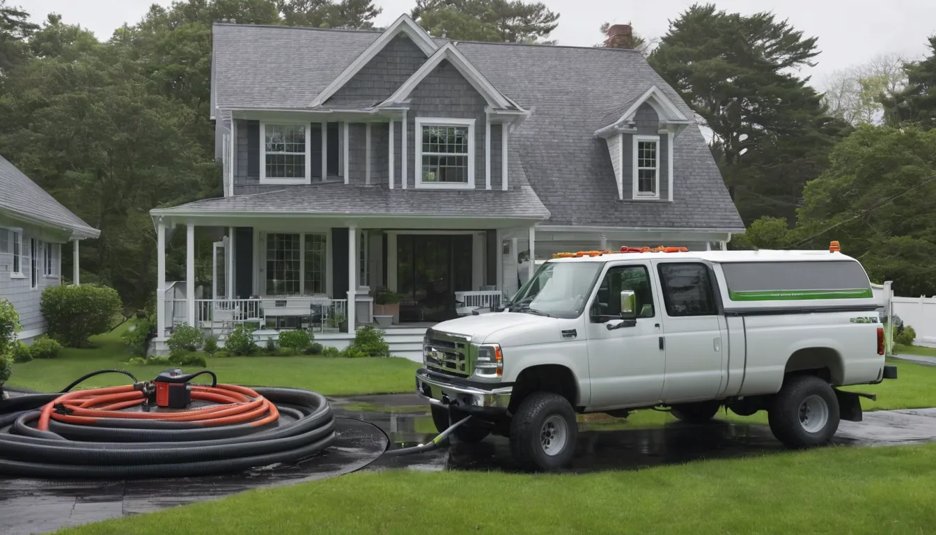 Septic tank pumping truck parked at a home in Pittsburgh while a provider works at the tank lid